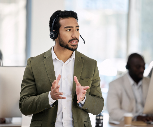 Happy student contacting academy